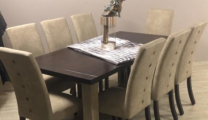 Woodburn | Stone 9 Piece Dining Room Suite with 8 Stone Chairs